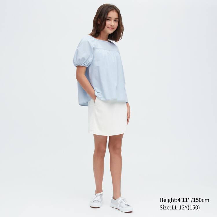Uniqlo 100% Bavlnene Chambray Gathered Blúzky Detske Modre | HTOCQJ-068