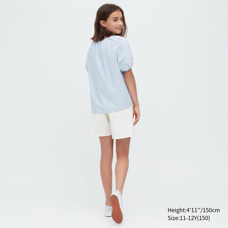 Uniqlo 100% Bavlnene Chambray Gathered Blúzky Detske Modre | HTOCQJ-068