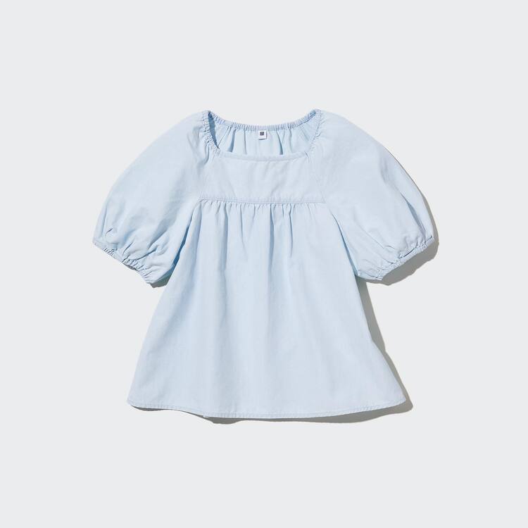 Uniqlo 100% Bavlnene Chambray Gathered Blúzky Detske Modre | HTOCQJ-068