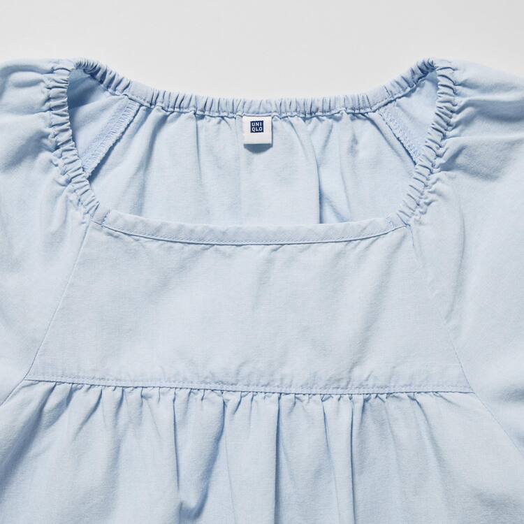 Uniqlo 100% Bavlnene Chambray Gathered Blúzky Detske Modre | HTOCQJ-068