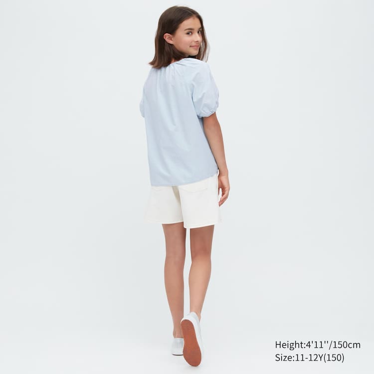 Uniqlo 100% Bavlnene Chambray Gathered Kosele Detske Modre | LPWAHC-078