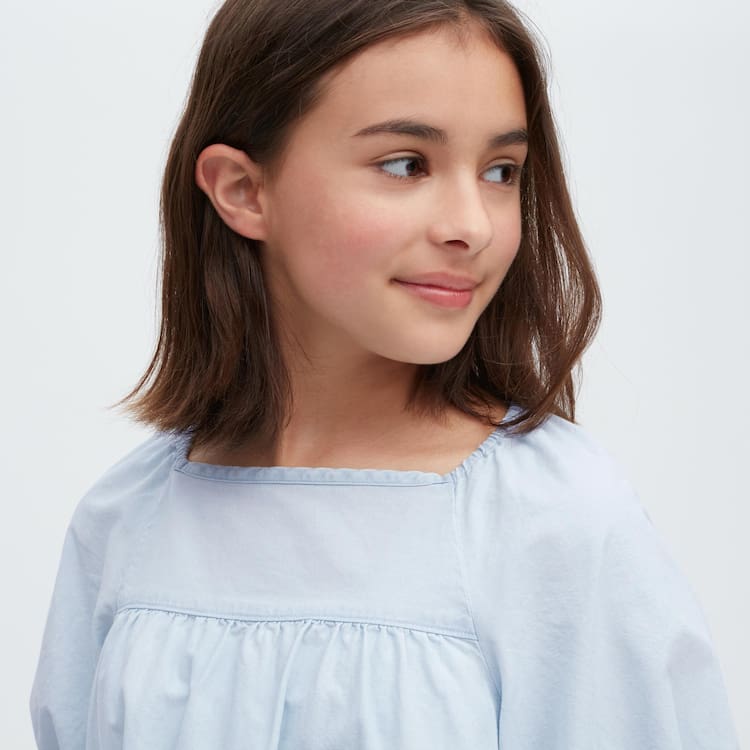 Uniqlo 100% Bavlnene Chambray Gathered Kosele Detske Modre | LPWAHC-078
