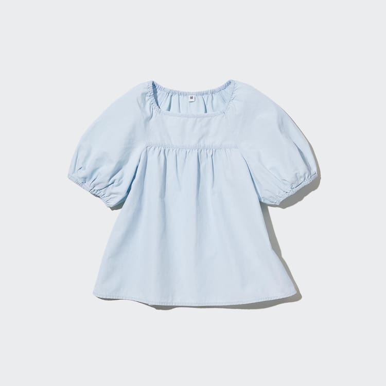 Uniqlo 100% Bavlnene Chambray Gathered Kosele Detske Modre | LPWAHC-078