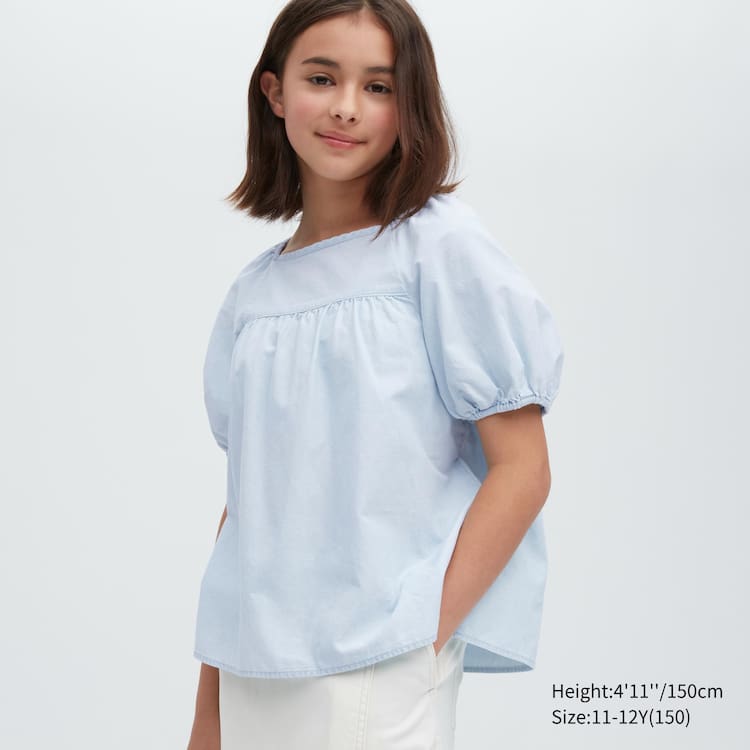 Uniqlo 100% Bavlnene Chambray Gathered Kosele Detske Modre | LPWAHC-078