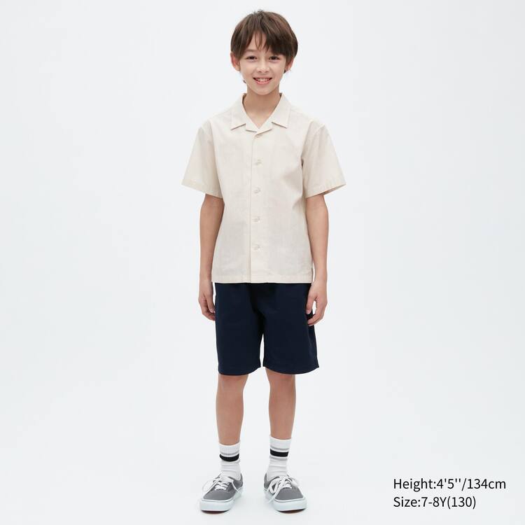 Uniqlo 100% Bavlnene Open Collar Kratke Sleeved Kosele Detske Béžové | UZJCWS-247