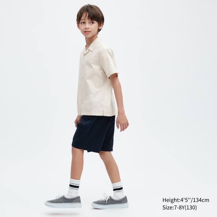 Uniqlo 100% Bavlnene Open Collar Kratke Sleeved Kosele Detske Béžové | UZJCWS-247