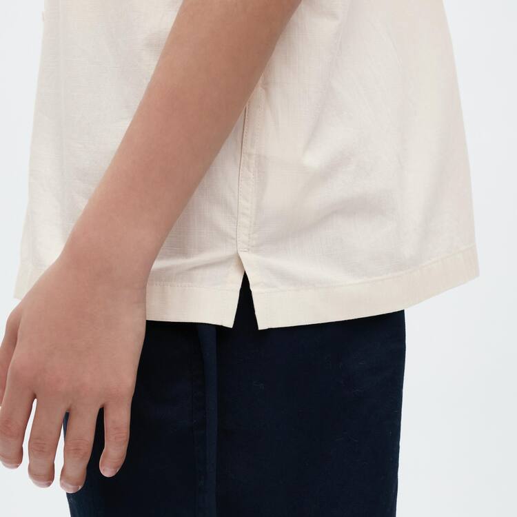 Uniqlo 100% Bavlnene Open Collar Kratke Sleeved Kosele Detske Béžové | UZJCWS-247