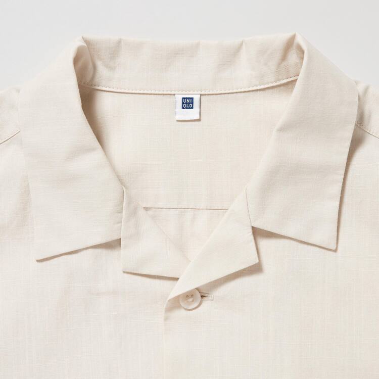 Uniqlo 100% Bavlnene Open Collar Kratke Sleeved Kosele Detske Béžové | UZJCWS-247