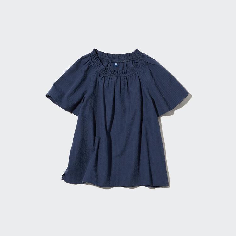 Uniqlo 100% Bavlnene Seersucker Kratke Sleeved Kosele Detske Námornícka Modrá | LNVMZG-635