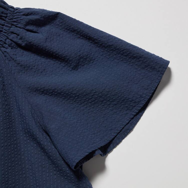 Uniqlo 100% Bavlnene Seersucker Kratke Sleeved Kosele Detske Námornícka Modrá | LNVMZG-635
