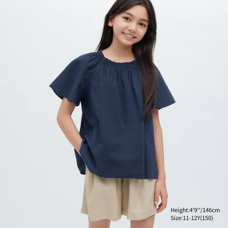 Uniqlo 100% Bavlnene Seersucker Kratke Sleeved Kosele Detske Námornícka Modrá | LNVMZG-635