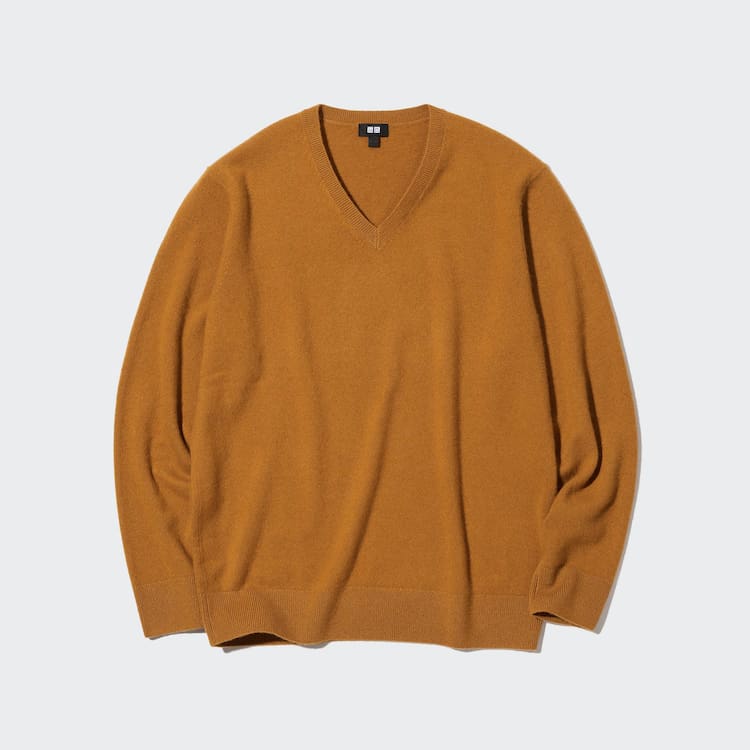 Uniqlo 100% Cashmere V Neck Jumpers Panske Horčica Biela | AGMTIL-731