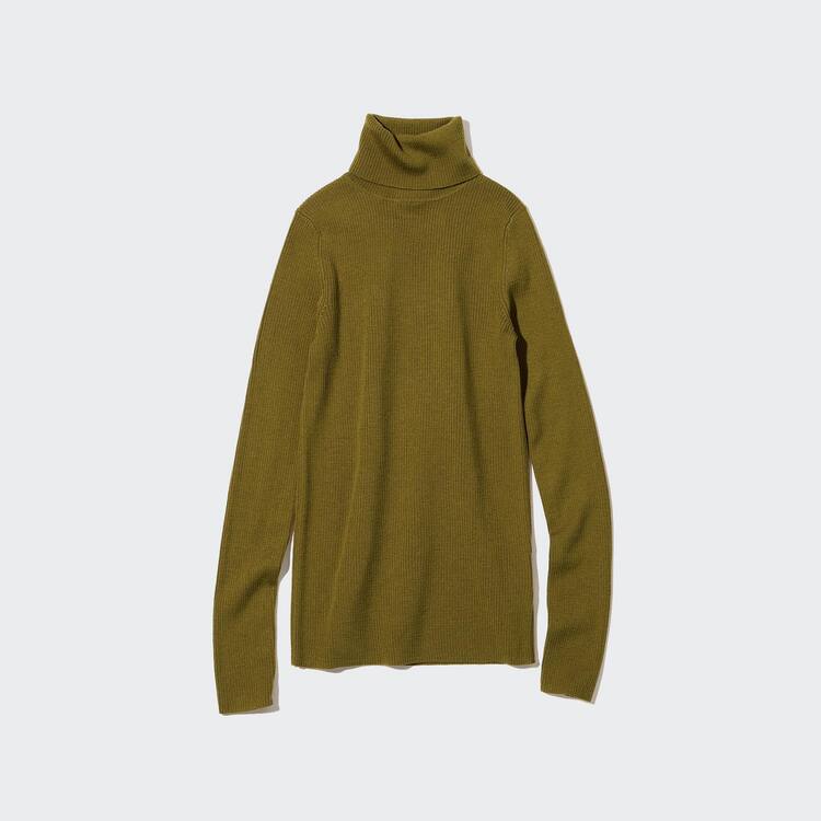 Uniqlo 100% Extra Fine Merino Rebrovaný Turtleneck Pleteniny Damske Olivovo Zelená | MKZHUS-640
