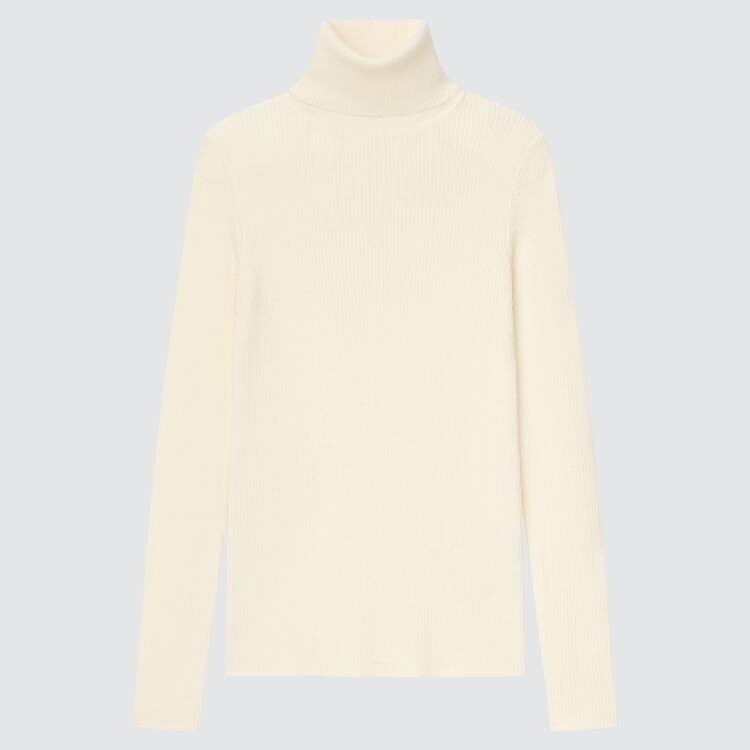 Uniqlo 100% Extra Fine Merino Rebrovaný Turtleneck (2021 Season) Pleteniny Damske Biele | YEDPZX-593