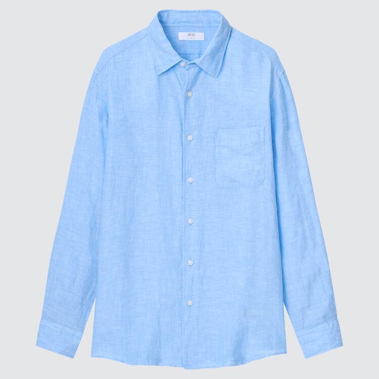 Uniqlo 100% Premium Linen Kosele Panske Modre | RYQLHU-012