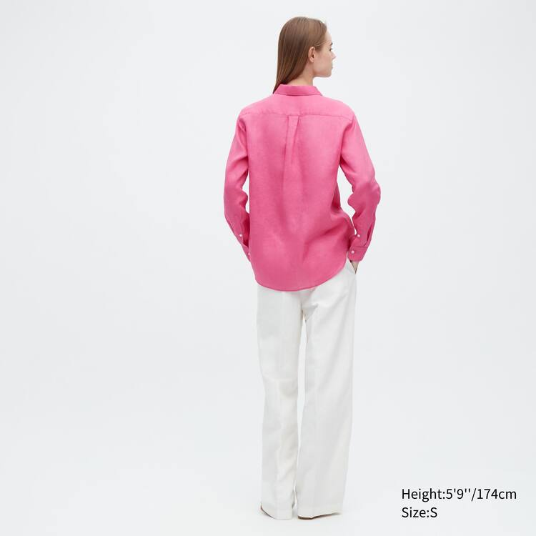 Uniqlo 100% Premium Linen Long Sleeved Kosele Damske Ruzove | CFJONQ-698
