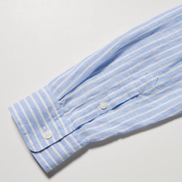 Uniqlo 100% Premium Linen Pruhované Long Sleeved Kosele Damske Svetlo Modre | UPBZHN-062
