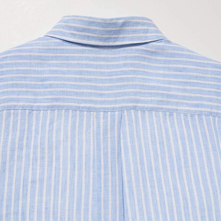 Uniqlo 100% Premium Linen Pruhované Long Sleeved Kosele Damske Svetlo Modre | UPBZHN-062