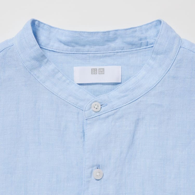 Uniqlo 100% Premium Linen Regular Fit (Grandad Collar) Kosele Panske Modre | DLSTPQ-239