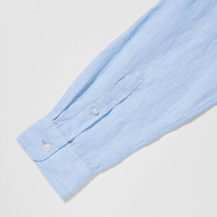 Uniqlo 100% Premium Linen Regular Fit (Grandad Collar) Kosele Panske Modre | DLSTPQ-239