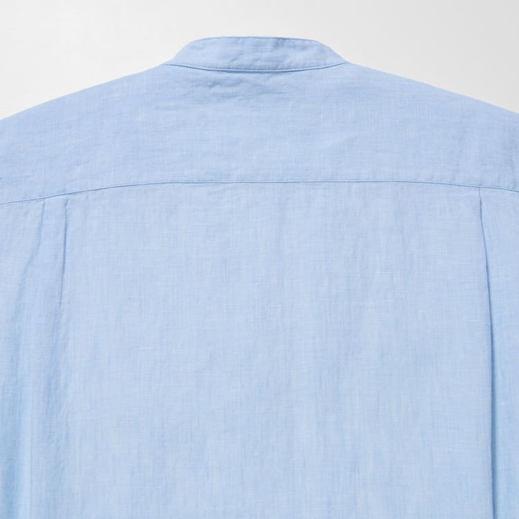Uniqlo 100% Premium Linen Regular Fit (Grandad Collar) Kosele Panske Modre | DLSTPQ-239