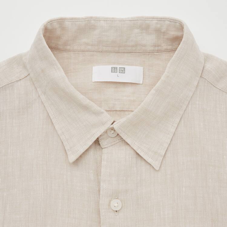 Uniqlo 100% Premium Linen Regular Fit (Regular Collar) Kosele Panske Béžové | GNVULS-235