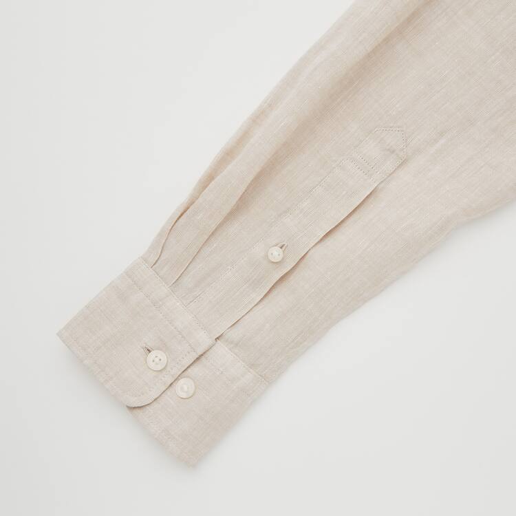 Uniqlo 100% Premium Linen Regular Fit (Regular Collar) Kosele Panske Béžové | GNVULS-235