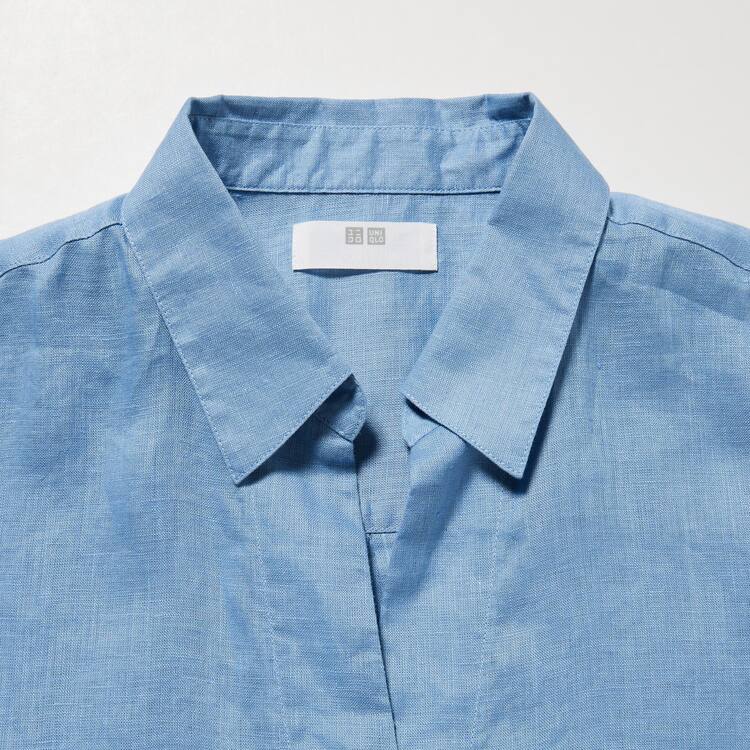 Uniqlo 100% Premium Linen Skipper Collar 3/4 Sleeved Kosele Damske Modre | YXEURP-348