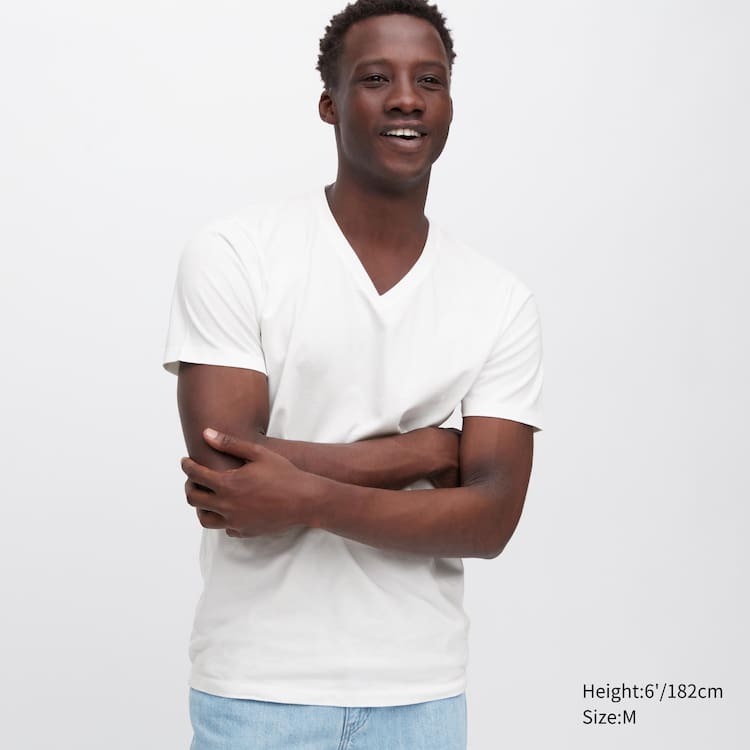 Uniqlo 100% Supima Bavlnene V Neck Kratke Sleeved Tricko Panske Biele | SEMVJW-820