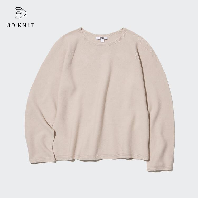 Uniqlo 3d Knit Seamless Bavlnene Crew Neck Pleteniny Damske Béžové | DXWSHM-603