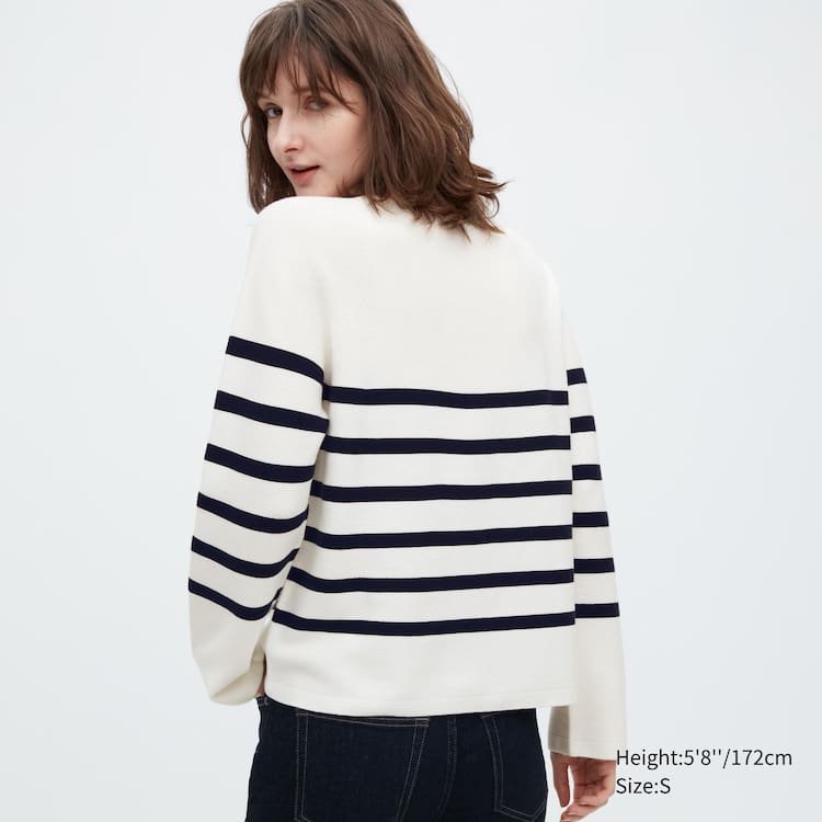 Uniqlo 3d Knit Seamless Bavlnene Pruhované Crew Neck Pleteniny Damske Biele | ZJWXOH-769