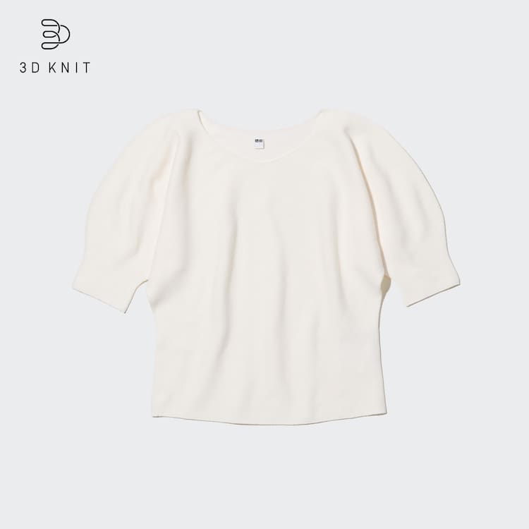 Uniqlo 3d Knit Seamless Bavlnene Volume Half Sleeved Pleteniny Damske Biele | MZSWYI-580