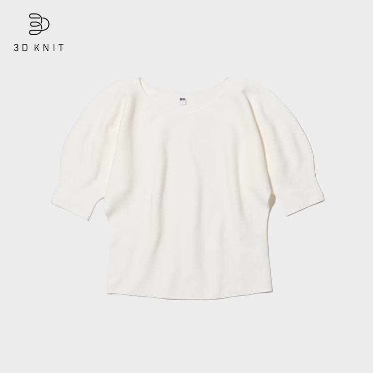 Uniqlo 3d Knit Seamless Bavlnene Volume Half Sleeved Topy Damske Biele | PNWBVY-528