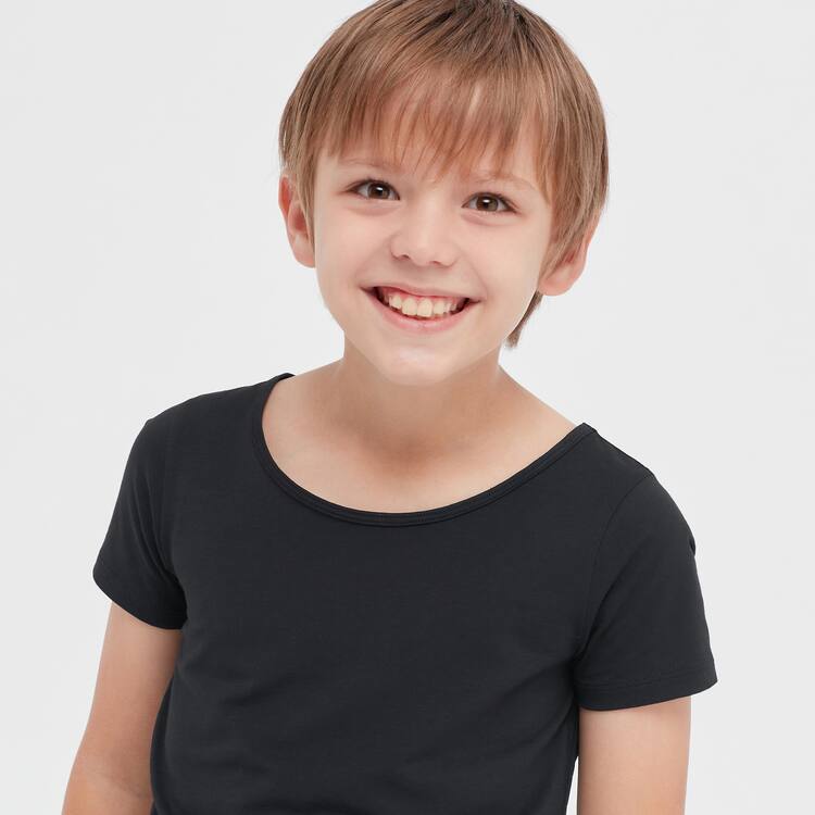 Uniqlo Airism Bavlnene Blend Scoop Neck Kratke Sleeved Tricko Detske Čierne | QMRGVE-395