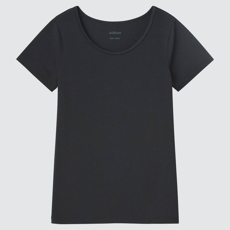 Uniqlo Airism Bavlnene Blend Scoop Neck Kratke Sleeved Tricko Detske Čierne | QMRGVE-395