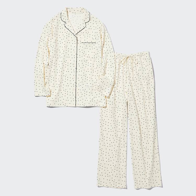 Uniqlo Airism Bavlnene Dotted Long Sleeved Loungewear Damske Biele | MVBKWR-930
