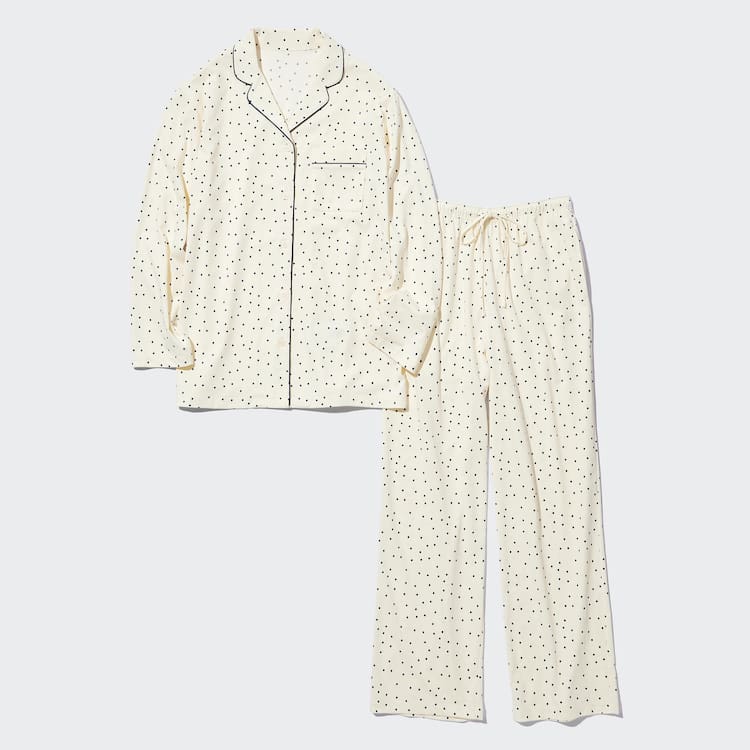 Uniqlo Airism Bavlnene Dotted Long Sleeved Loungewear Damske Biele | MVBKWR-930