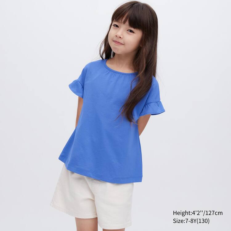 Uniqlo Airism Bavlnene Frill Sleeved Tricko Detske Modre | PDITYU-906