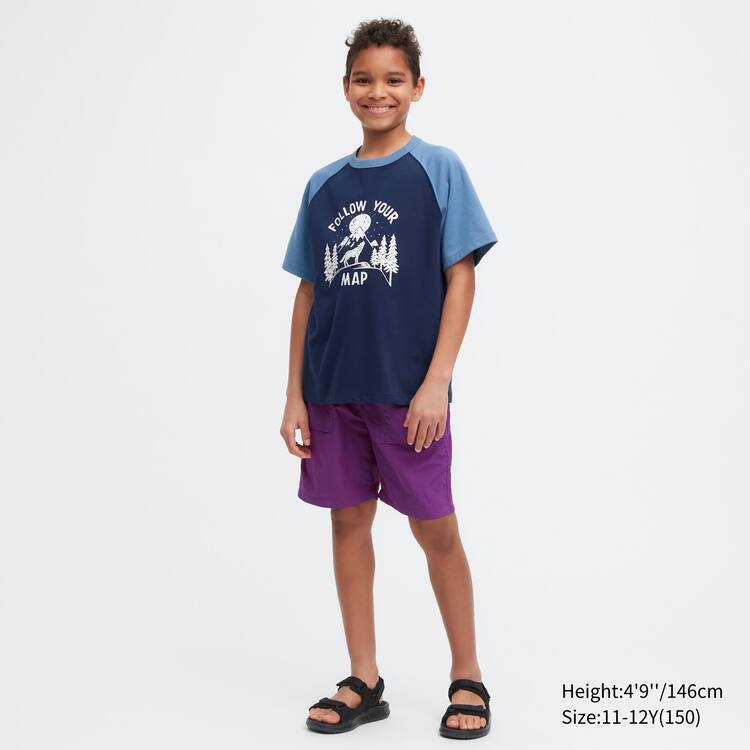 Uniqlo Airism Bavlnene Grafika Kratke Sleeved Tricko Detske Námornícka Modrá | AEGCYN-581