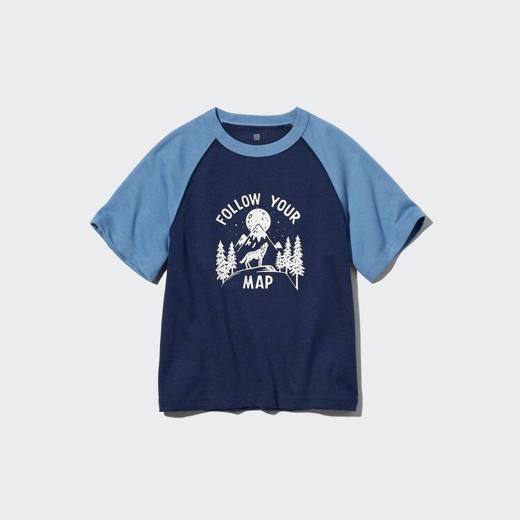 Uniqlo Airism Bavlnene Grafika Kratke Sleeved Tricko Detske Námornícka Modrá | AEGCYN-581