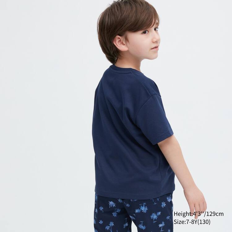 Uniqlo Airism Bavlnene Grafika Kratke Sleeved Tricko Detske Námornícka Modrá | OIYVXA-475