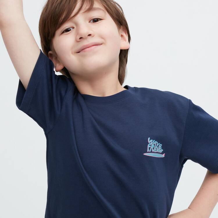 Uniqlo Airism Bavlnene Grafika Kratke Sleeved Tricko Detske Námornícka Modrá | OIYVXA-475