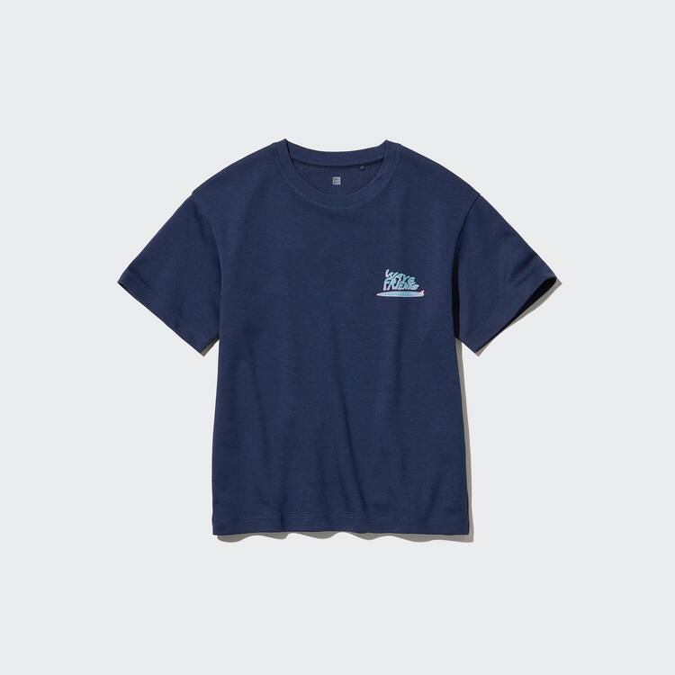 Uniqlo Airism Bavlnene Grafika Kratke Sleeved Tricko Detske Námornícka Modrá | OIYVXA-475