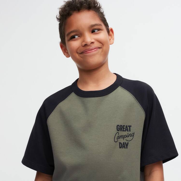 Uniqlo Airism Bavlnene Grafika Tricko Detske Olivovo Zelená | FWAQXV-674