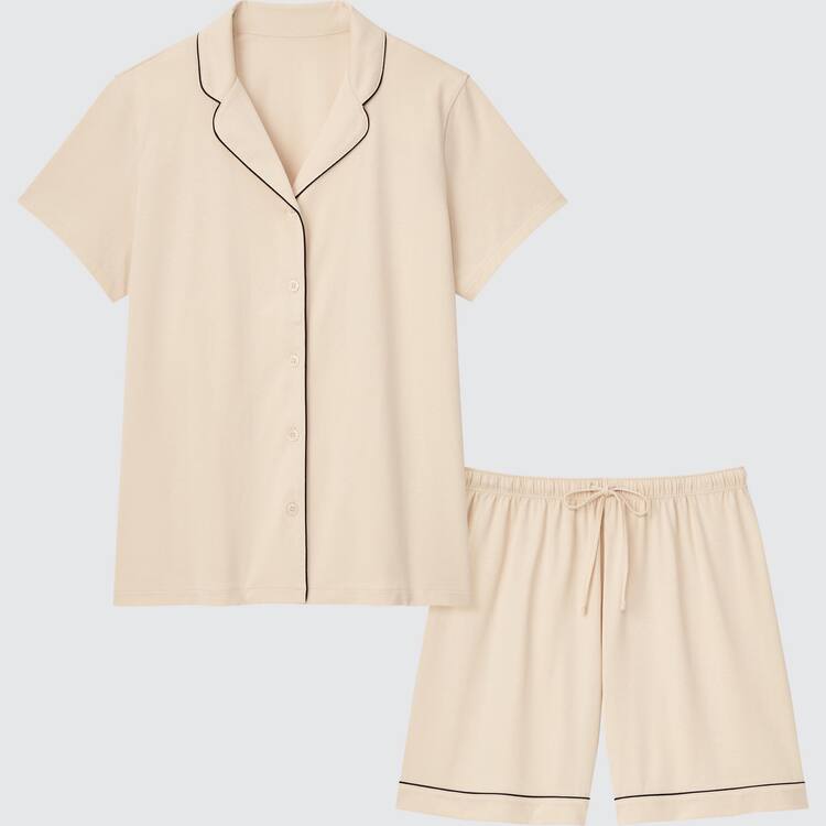 Uniqlo Airism Bavlnene Kratke Sleeved Loungewear Damske Béžové | TERJYH-045