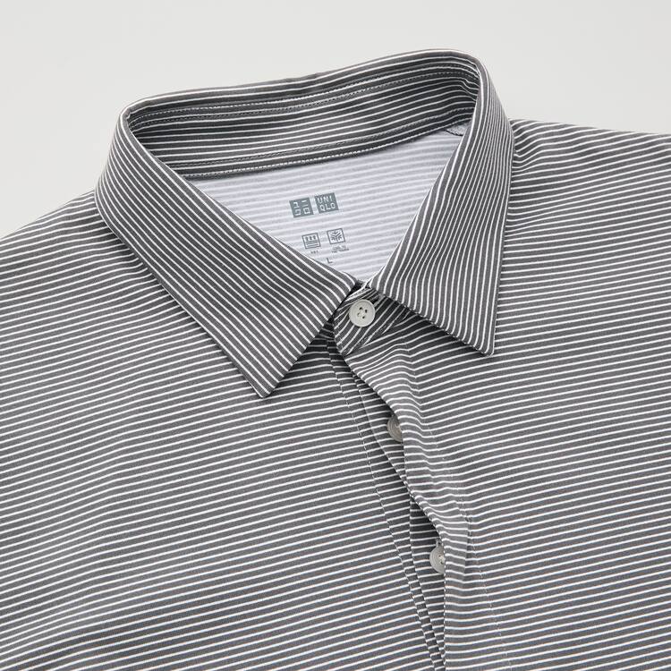 Uniqlo Airism Fly Front Pruhované (2021 Season) Polokosele Panske Siva | VPKAJM-378