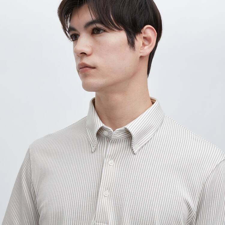 Uniqlo Airism Pruhované (Button-down Collar) Tricko Panske Siva | ATHCYS-243