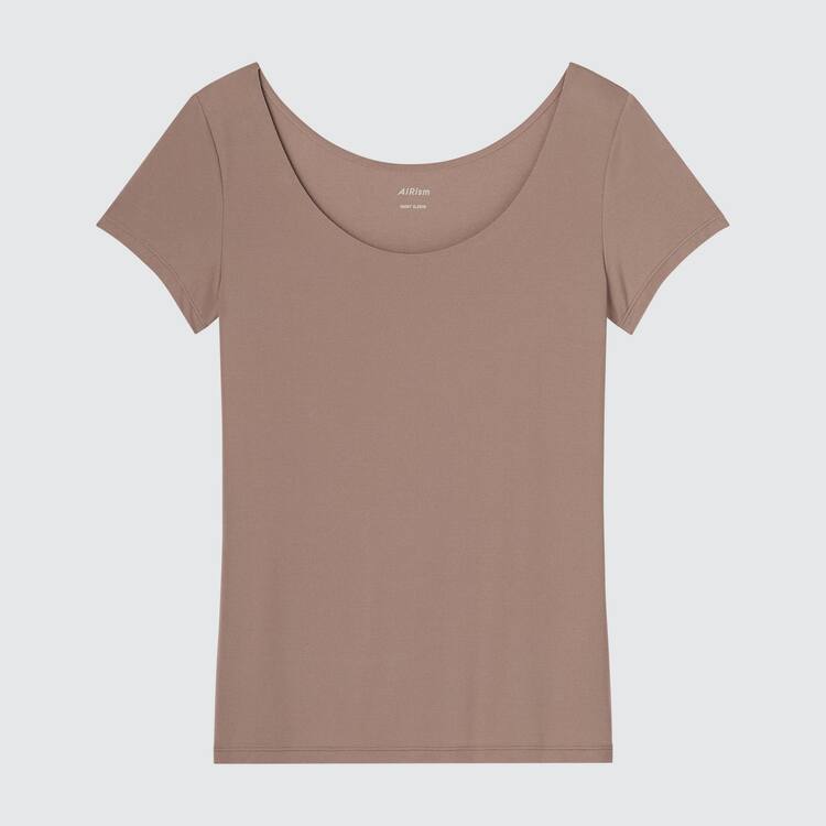 Uniqlo Airism Scoop Neck Kratke Sleeve Tricko Damske Hnede | NBCPFL-105