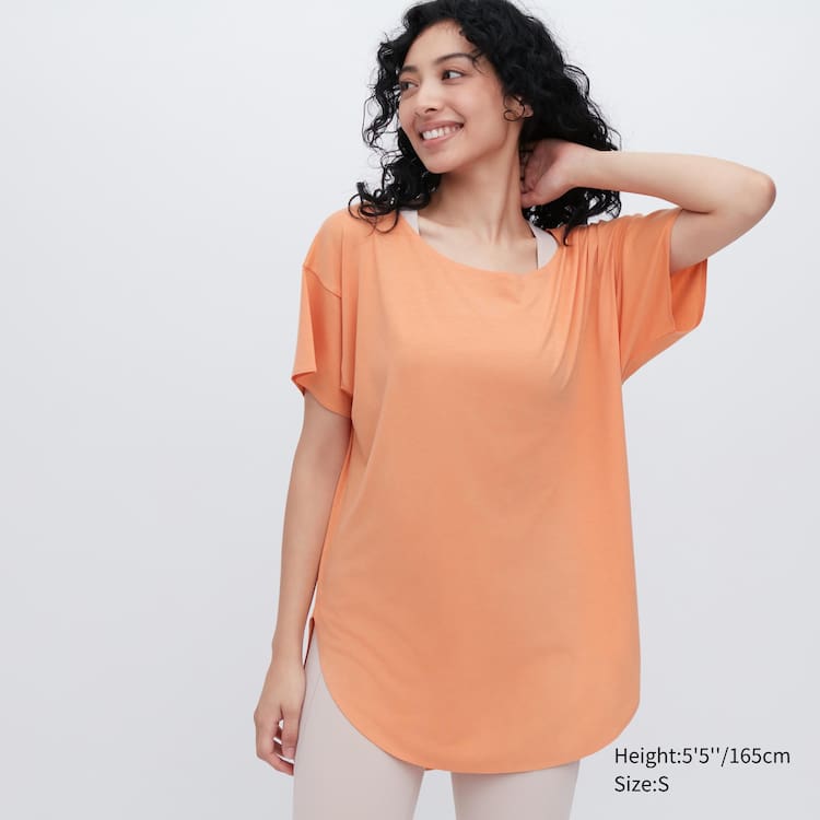 Uniqlo Airism Seamless Lodné Neck Longline Kratke Sleeved Tricko Damske Oranžové | DVLXTB-027