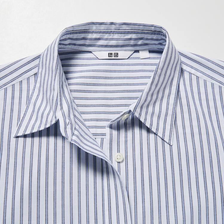 Uniqlo Bavlnene A-line Pruhované Long Sleeved Saty Damske Biele | JQWLSH-654